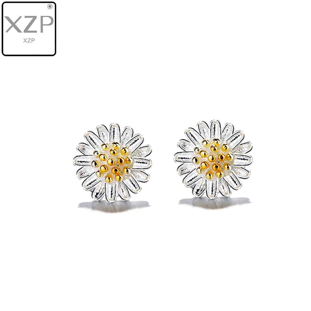 

XZP S925 Silver Plated Earrings for Women Daisy Flower Stud Earrings Yellow Chrysanthemum Cute Romantic Jewelry Drop Shipping