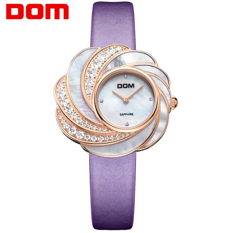 

DOM top brand quartz watch for women luxury fashion waterproof flower style watches casual leather sapphire crystal clock G-655