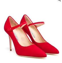 Shofoo frauen Mary Jane Wildleder Sandalen Pumps Schnalle Spitz Rot Botom Zapatos Rojos Mujer Valentine Schuhe
