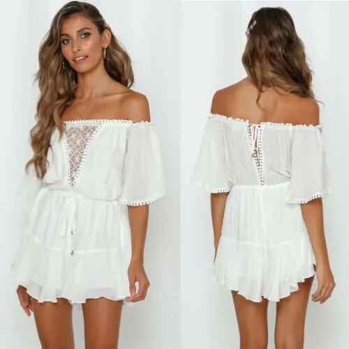Hirigin Женские повседневные на шнуровке Boho Playsuits оборки кружева принт комбинезон летние пляжные шорты новые