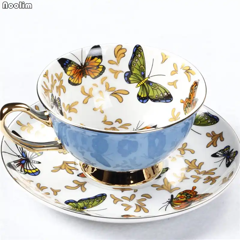 4 X Floral Butterflies China Mugs Tea Cups Coffee Home Kitchen Office
