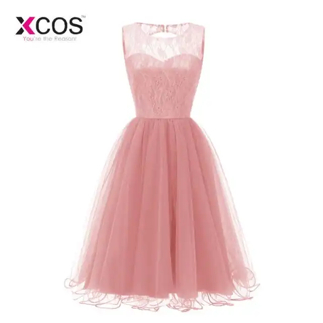 Cheap Tea Length Bridesmaid Dresses 2019 New Coral Lace Top Tulle