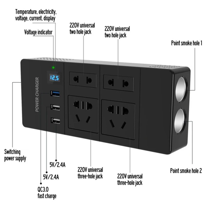 3 USB быстрое зарядное устройство 3.0A 200 Вт 12 В/24 В к AC 220 В автомобильный инвертор зарядное устройство конвертер адаптер ЖК-дисплей