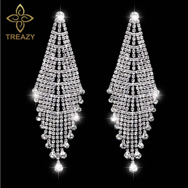 Treazy Gorgeous Silver Plated Bridal Tassel Drop Earrings Sparkling