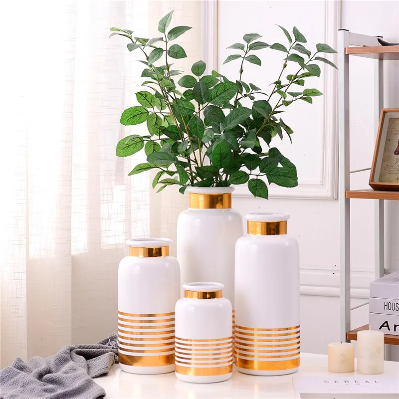 Черные и белые керамические вазы Золотая линия дизайн ваза для цветов водное растение контейнер декоративная ваза для дома R711