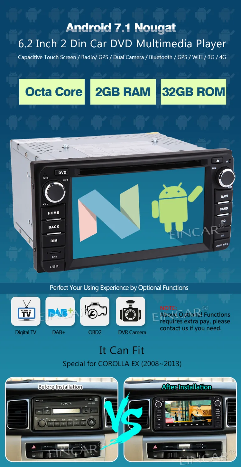 Eincar Android 7 1 Авторадио Стерео система в тире Автомобильный dvd плеер двойной 2din gps