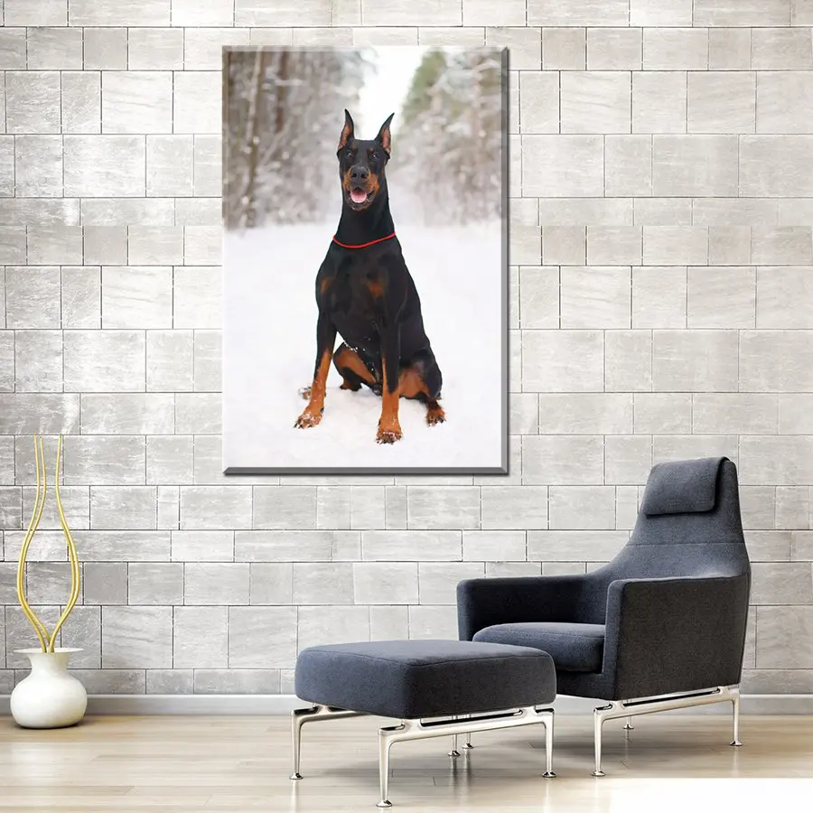 Wall Art Печать на холсте милые умные Доберман с собакой манеж для игры в Картина