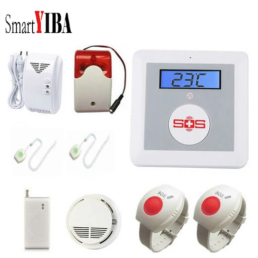 

SmartYIBA ELDERLY GUARD 433MHz Wireless GSM SMS Alarm Elderly Care Home Security System SOS Panic Button Motion Detector SOS Kit