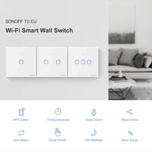 Sonoff T1 Великобритании/ЕС Стандартный 1/2/3 Wi-Fi настенных выключателей eWeLink голосового дистанционного управления работает с Alexa Google Home