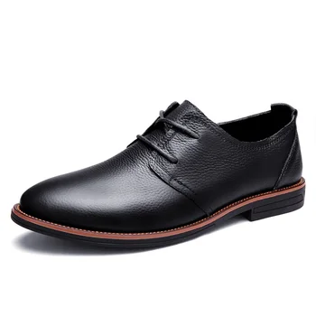 

GOXPACER Spring New Genuine Leather Men Shoes Lacing Male Business Casual Shoes Flats Shoes Men Cow Leather British Style Lace