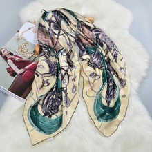 Fashion Printed 100% Silk Scarf  Women Large Square Silk Scarf Shawl Wraps Cape Luxury Hand Rolled 106cm Female Gifts