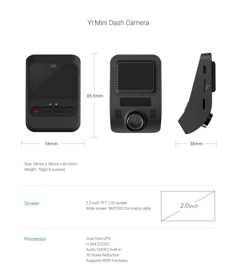 YI Mini Dash камера 1080p HD видео WiFi Встроенная большая апертура международная версия черный