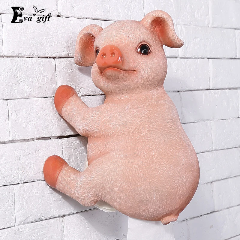 funny Resin pig tissue box for Home decor bathroom wall tissue canister