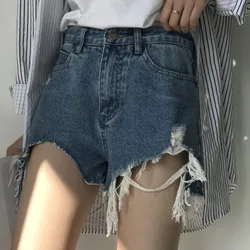Moda de Verano Suelta Lavado Pantalones Cortos de Mezclilla Deshilachados Mujer Pantalones Cortos de Cintura Alta Bfjeans Agujero Damas Pantalones Cortos Moda de Verano Suelta Lavado Pantalones Cortos de Mezclilla Deshilachados Mujer Pantalones Cortos de Cintura Alta Bfjeans Agujero Damas Pantalones Cortos