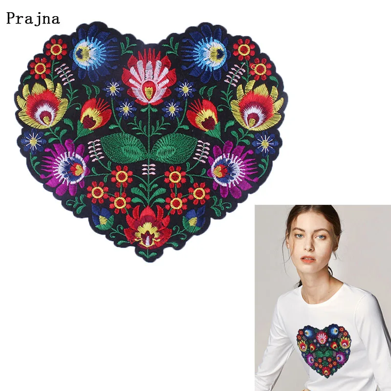 

Prajna National Style Delicate Patch Full Embroidery Sewing Ironing Patch for Cloth Various Flowers Round Heart DIY Decoration F