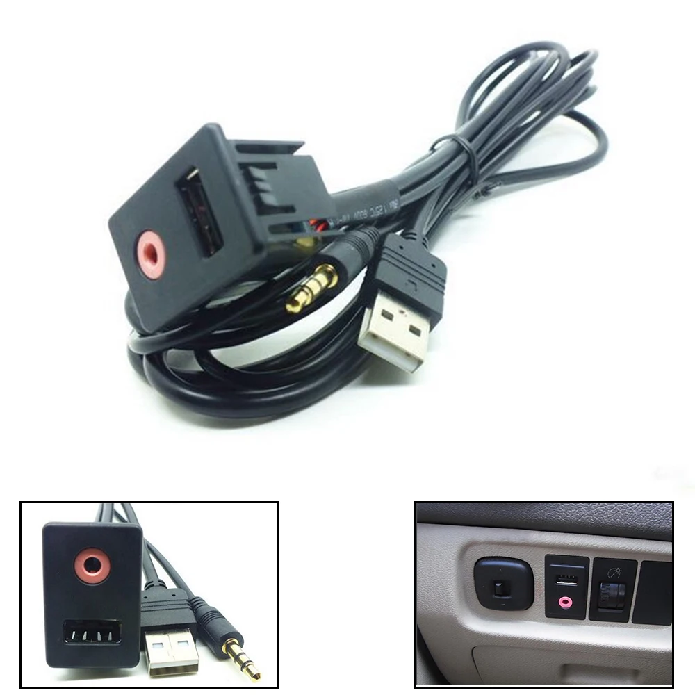 AUX Flush Mount USB Headphone Jack Cable Male Mounting 1 pc Portable Car SUV Dash Audio 3.5mm