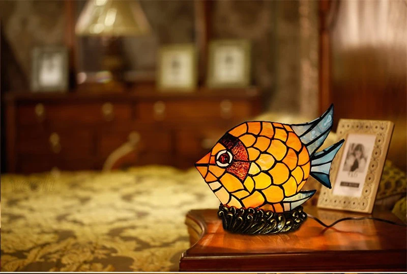 Mesa de Cabeceira Novidade Criativo Bebê Projetor Vitrais Pequeno Peixe Crianças Criança Led Night Table Lamp Luz Decoração Iluminação 8 Novidade criativo bebê projetor vitrais pequeno peixe