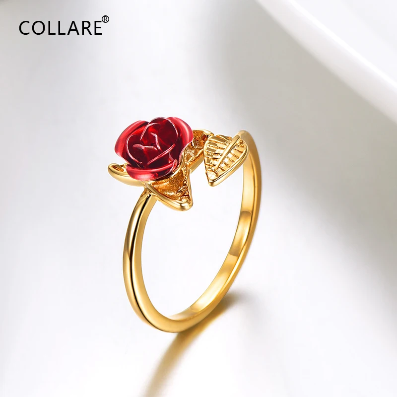 

Collare Rose Flower Rings For Women Gold/Silver Color Wedding/Bridal Gift For Womens Wholesale Girls Dainty Jewelry R018