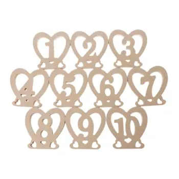 

10Pcs Heart Shape 1-10 Wooden Table Numbers With Stand Base For Birthday Wedding Party Home Decoration
