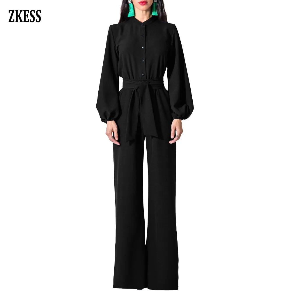 Black-Lantern-Sleeve-Belted-Wide-Leg-Jumpsuit-LC64468-2-3