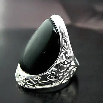 

design women grade latest wholesale good Fashion 925 Sterling 27*33MM Natural Black stone Ring Size 7/8/9/10CZ Luxury Ms. girl