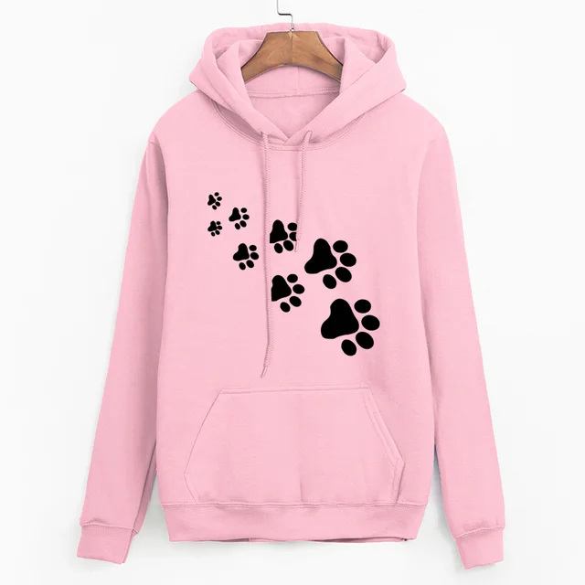 US $8.69 white pink brand tracksuits femme Casual 2019 kawaii cat paws print hoodies for Women fleece autumn