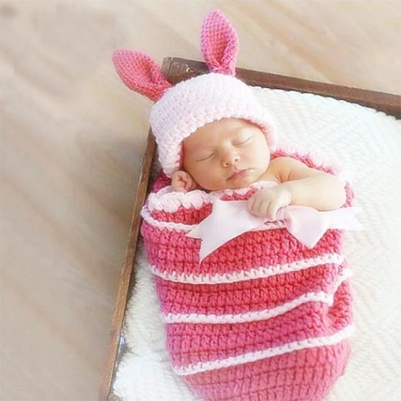 

Newborn props for photography cute bunny suits toddler beanie sleep bag baby photo prop infant picture shooting crochet outfits
