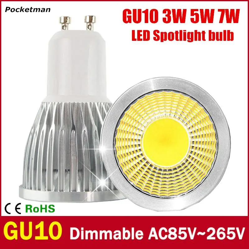 Super Bright GU10 LED Bulb 3W 5W 7W LED lamp light GU10 COB Dimmable GU 10 led Spotlight Warm/Cold White Free shipping