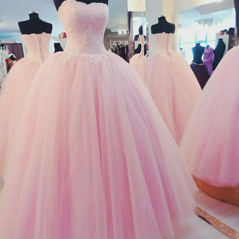 Милое милое розовое 16 платьев, Тюлевое кружевное бальное платье с аппликацией, вечерние платья под заказ