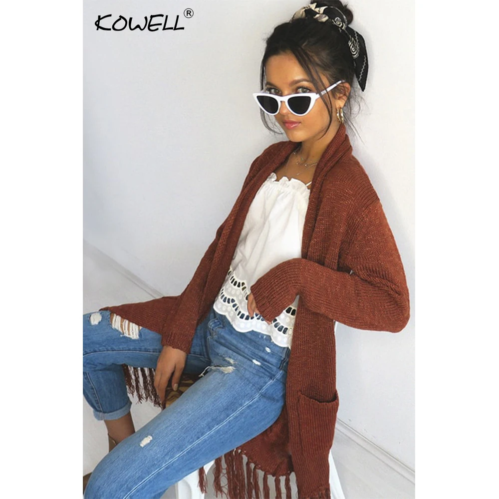 Loose Tassel Knitted Women Sweater Coat Long Sleeve 2018 Autumn Winter Warm Outwear Knitted Coat Tops Female Long Cardigan