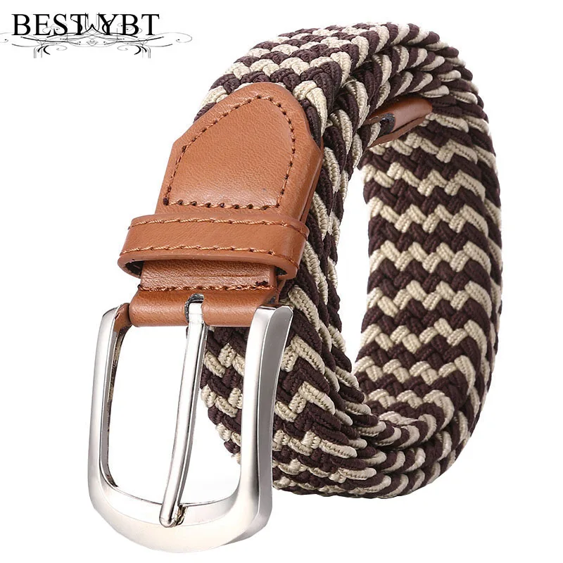 

Best YBT Unisex Canvas Belt Alloy Pin Buckle Belt Braided Elastic Fashion Stripe Casual Sport Cowboy Men And Women Belt