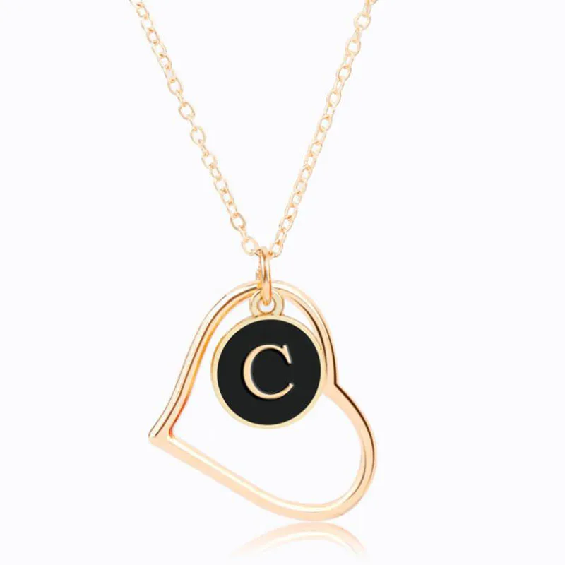 Модное, изготовленное на заказ золотое ожерелье с буквами, Двусторонняя черная круглая подвеска в виде сердца, ожерелья с буквой и кулонами, подарки для пары