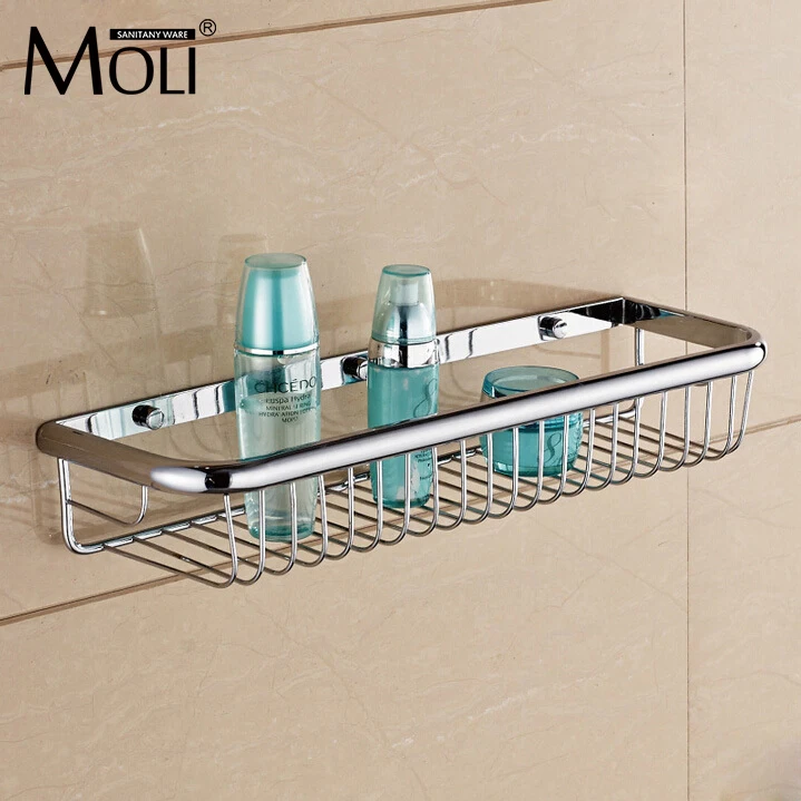 Wall mounted bathroom shelf copper chrome single layer shower storage basket rectangle bath shelves bathroom accessories Wall mounted bathroom shelf copper chrome single layer shower storage basket rectangle bath shelves bathroom accessories