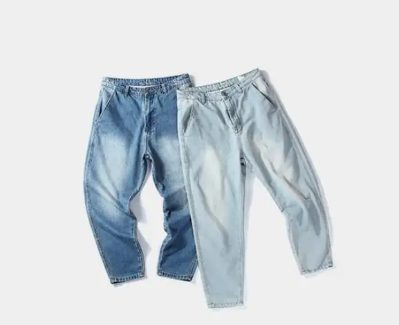 Джинсы мужские осенние трендовые студенческие повседневные шаровары японские Ретро свободные ноги большие размеры девять брюки