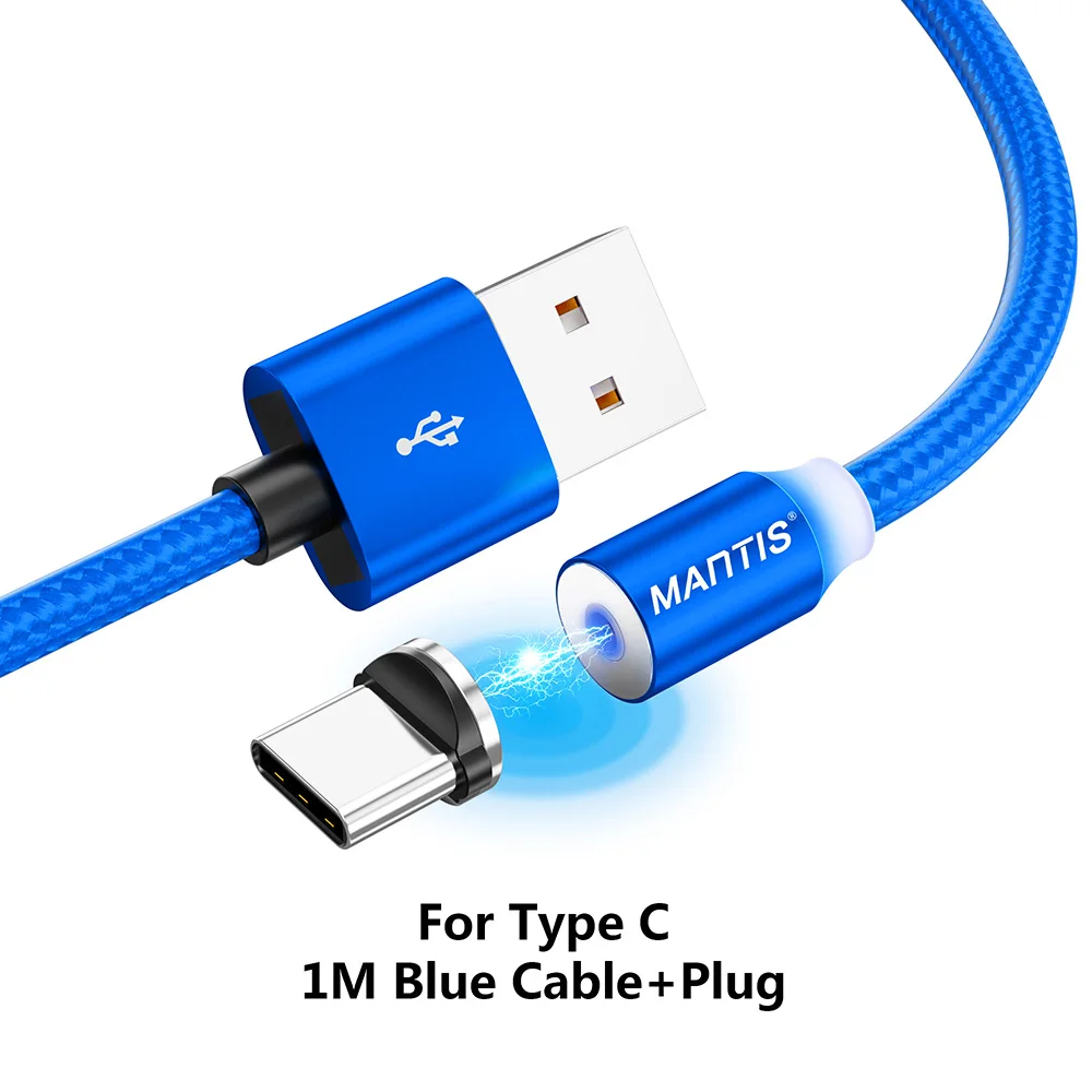 MANTIS для iPhone Магнитный кабель mi cro USB кабель type C кабели для Samsung S9 Plus S10 Xiaomi mi A2 красный mi Note 7 шнур зарядного устройства - Цвет: BlueTypeC