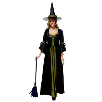 

Gothic Black Witch Halloween Costumes Women Sorceress Costume Adult Dress Witch Wicked Video Game Cosplay Party Women Costumes
