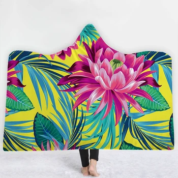

SOFTBATFY Tropical plants Hooded Blanket Fleece Throw Blanket Dropshipping