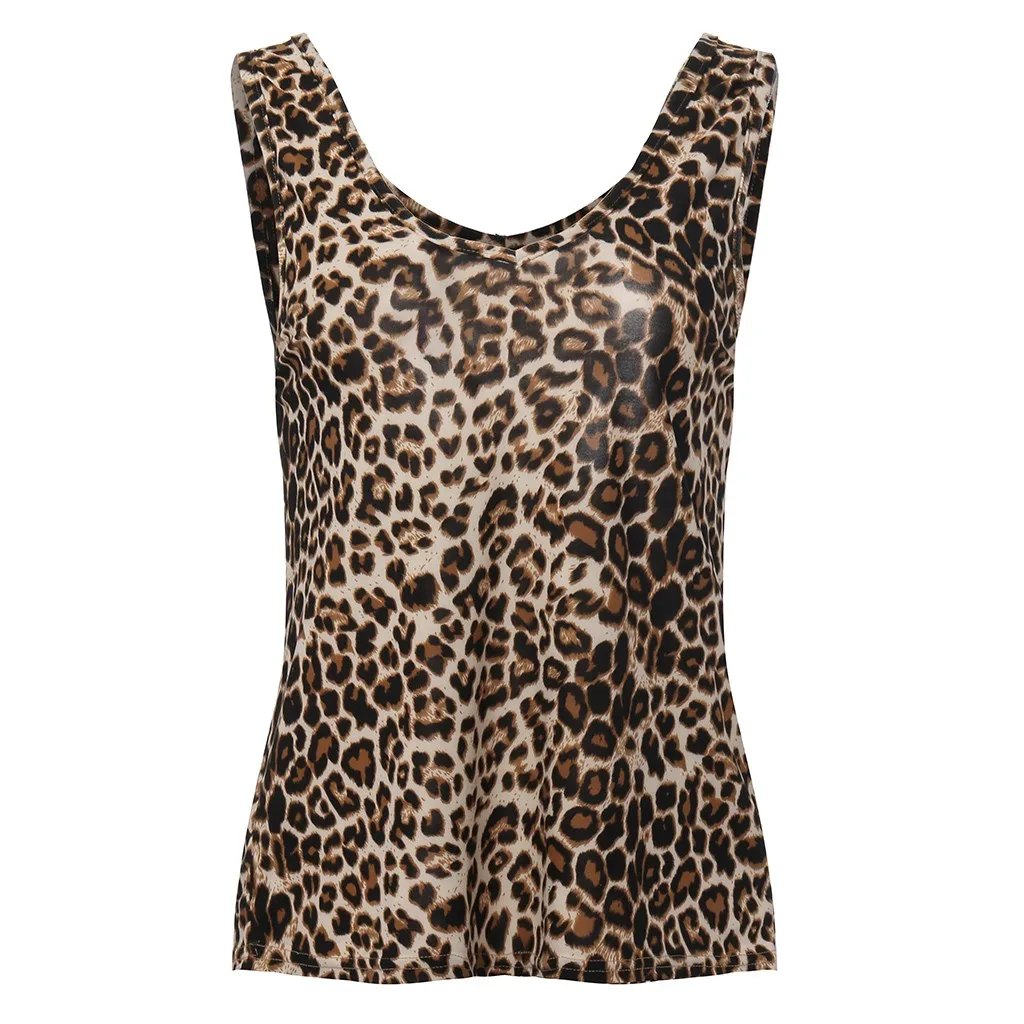 Женский сексуальный Леопардовый жилет без рукавов с печатным рисунком, топы, тонкие блузки, рубашки, женские летние повседневные майки, майки, топы#522