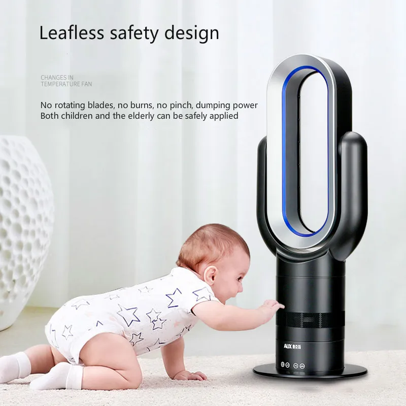 Electric Fan Bladeless Fan Desktop Blower Vertical Heater Blower Household Mute Cool and Warm Remote Control Timing 10 Speeds