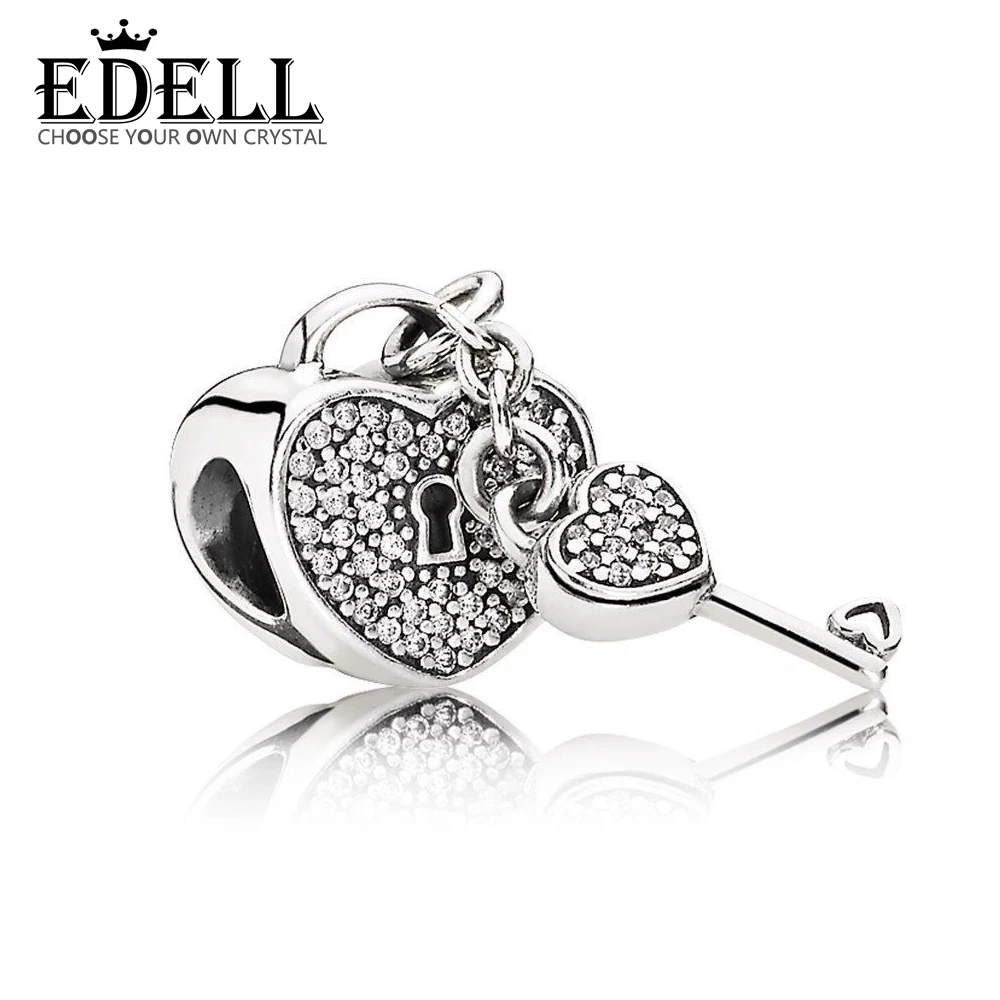 

EDELL 100% 925 Sterling Silver 1:1 Authentic 791429CZ Padlock pave silver charm with cubic zirconia Bracelet Original Women