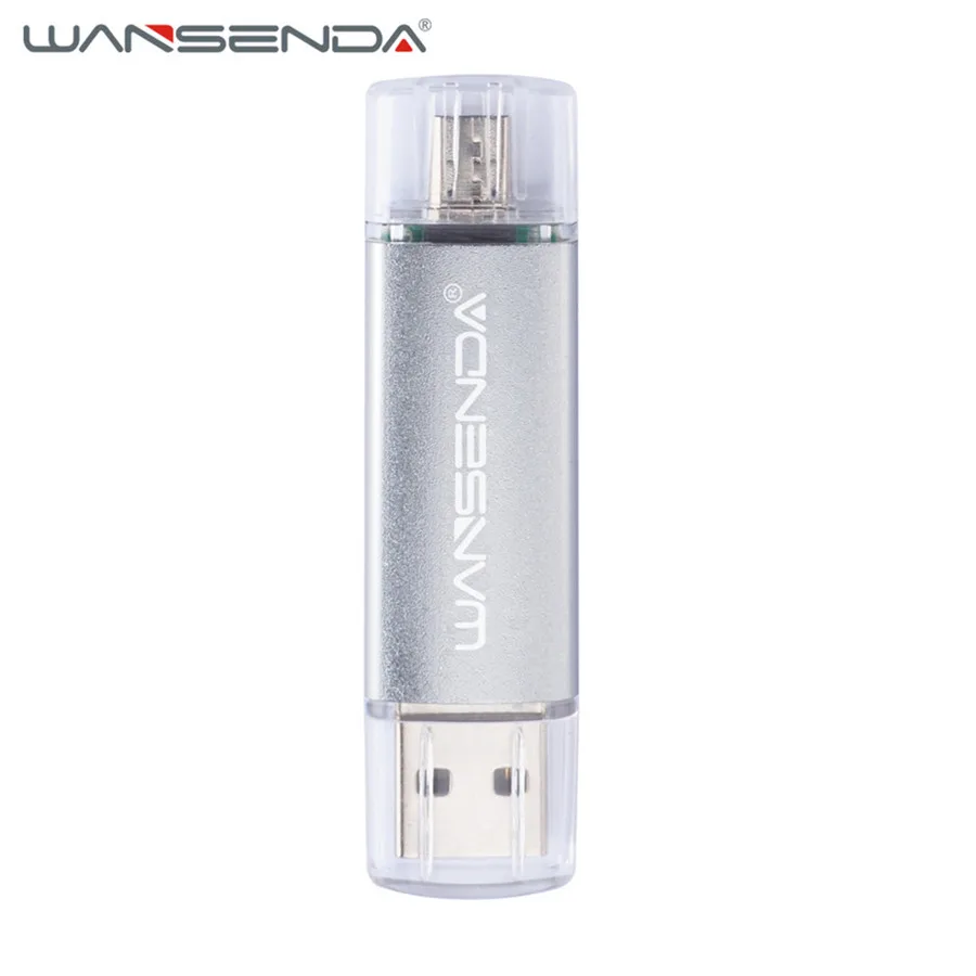 WANSENDA OTG 2 в 1 USB флеш-накопитель USB2.0& Micro USB флеш-накопитель 16 ГБ 32 ГБ 64 ГБ 128 ГБ 256 ГБ флеш-накопители Dual Cle USB карта памяти - Цвет: Серебристый