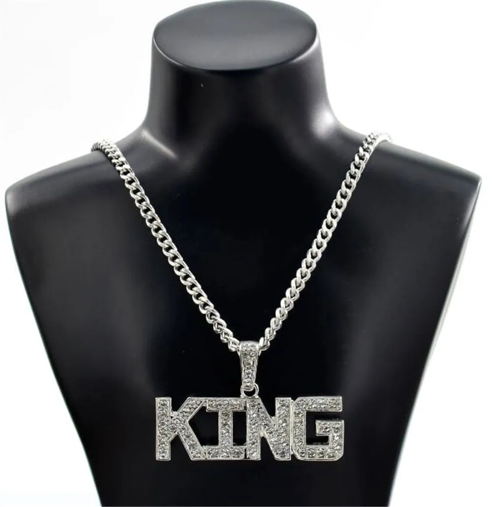 

Men Hip Hop Full Rhinestone King Shape Pendants Necklaces Bling Bling Iced Out Cuban Link Chain Hiphop Necklace Men Jewelry Gift