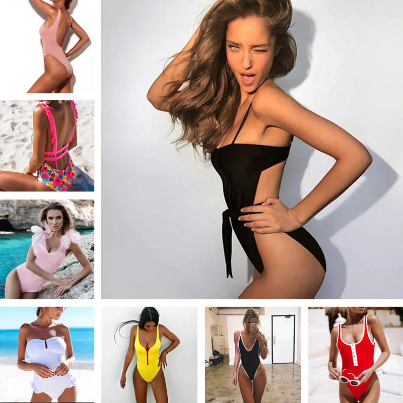 

2018 Sexy women swimsuit pink scoop back female one piece gray swimwear padded Bather monokini green bathing suit swim wear