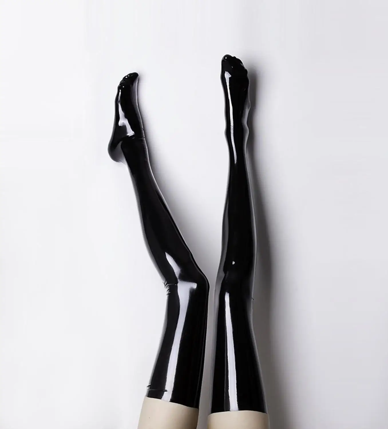 

Shinly Latex Long Stockings Latex Rubber Unisex Long Tight Socks Black Leggings Made to Measures available