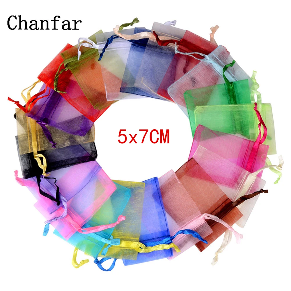 50pcs 5x7CM Colorful Decoration Drawstring Packaging Pouches&Bag Small Organza Bags Jewelry For Gift Engagement Color Selection