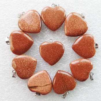 

Free Shipping 10Pcs 22x20x6mm Beautiful Gold Sand Stone Heart Pendant Bead (Min.order 10$ mix)