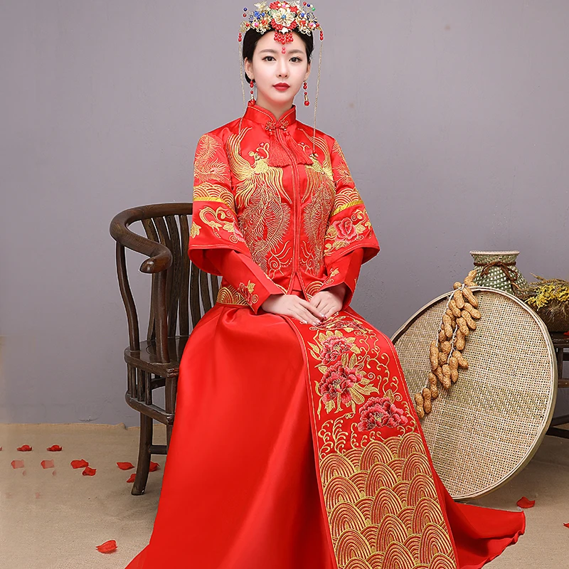 Новый красный Традиционный китайский торжественное платье Qipao Национальный костюм женские за рубежом китайский Стиль невесты вышивка
