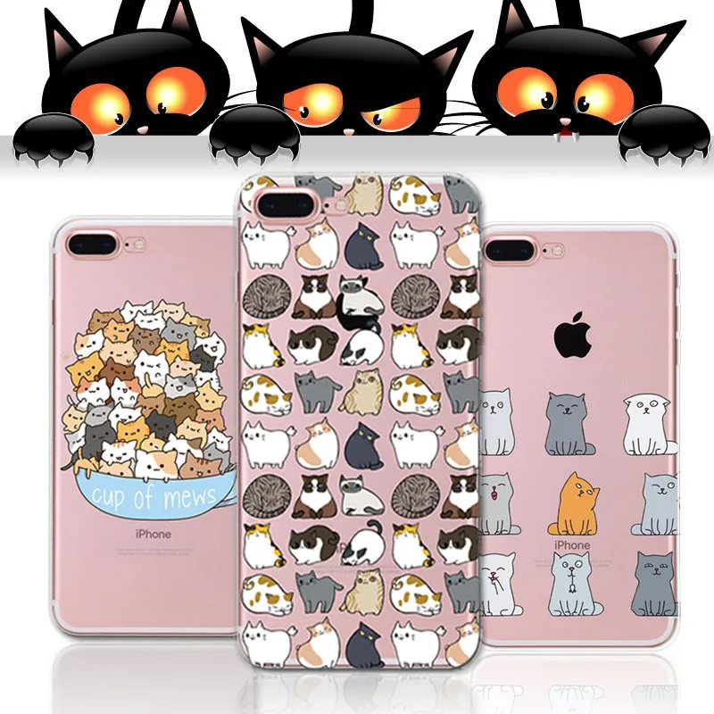 

Phone Bag Case Cover for iPhone 5 5S SE 6 6S 6Plus 6s Plus 7 7Plus Thin Transparent Soft Cat Transparent Printed Phone Cover