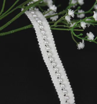 

Braided Beaded Pearls Trim Lace Fabric Ribbon Trimming 15mm Applique Sewing on Supplies Material for Costumes 20yd/T1110
