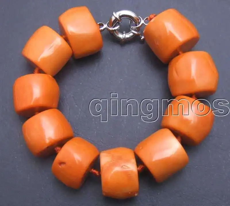 Qingmos подлинный 15-20 мм оранжевый натуральный коралловый толстый ломтик 8,5-9," Bracelet-bra225 оптом/в розницу